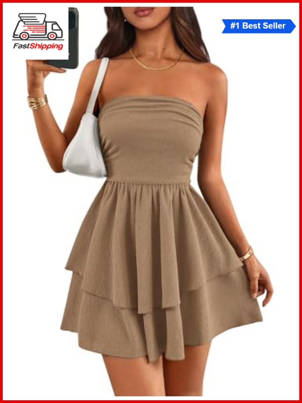 ✨ Women's Strapless Flowy Mini Dress Smocked A-Line Summer Sundress